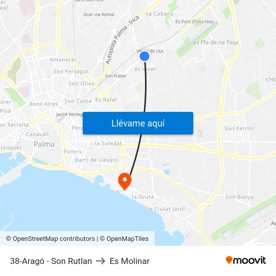 38-Aragó - Son Rutlan to Es Molinar map