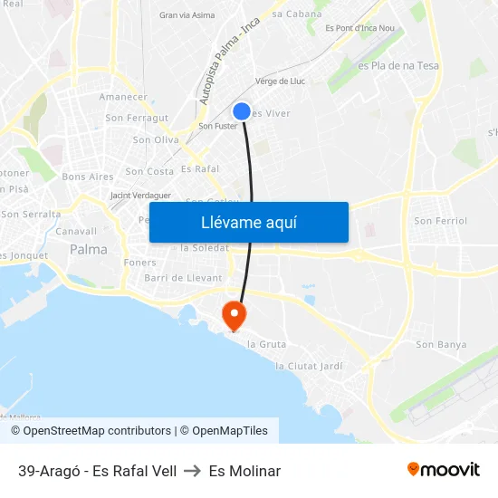 39-Aragó - Es Rafal Vell to Es Molinar map