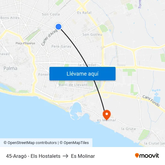 45-Aragó - Els Hostalets to Es Molinar map