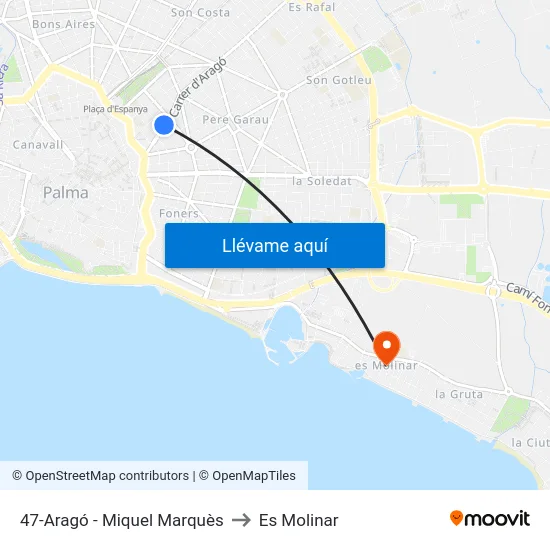 47-Aragó - Miquel Marquès to Es Molinar map