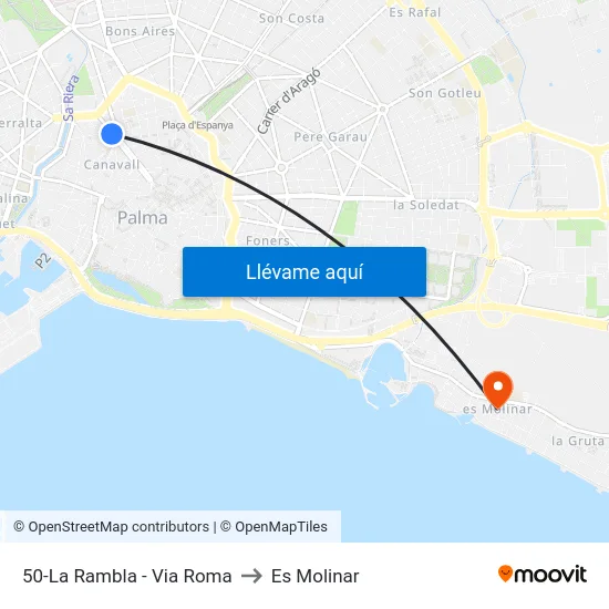 50-La Rambla - Via Roma to Es Molinar map