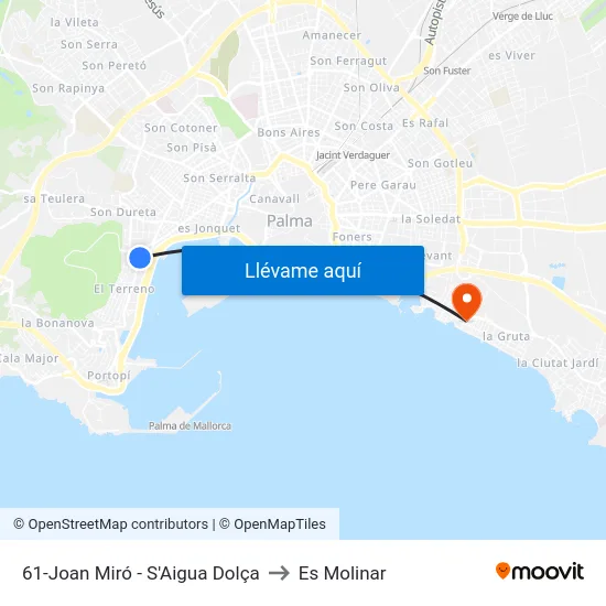 61-Joan Miró - S'Aigua Dolça to Es Molinar map