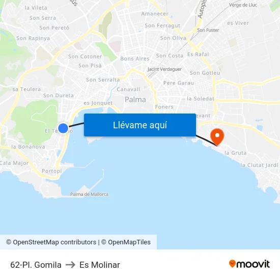62-Pl. Gomila to Es Molinar map