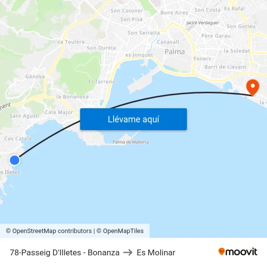 78-Passeig D'Illetes - Bonanza to Es Molinar map