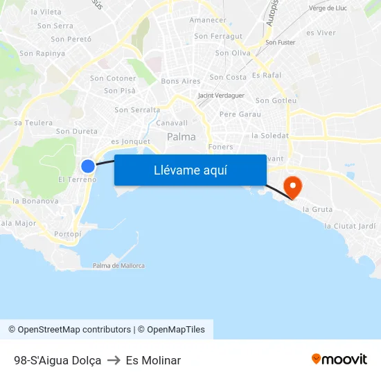 98-S'Aigua Dolça to Es Molinar map