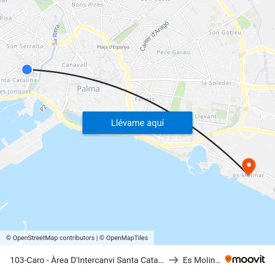 103-Caro - Àrea D'Intercanvi Santa Catalina to Es Molinar map