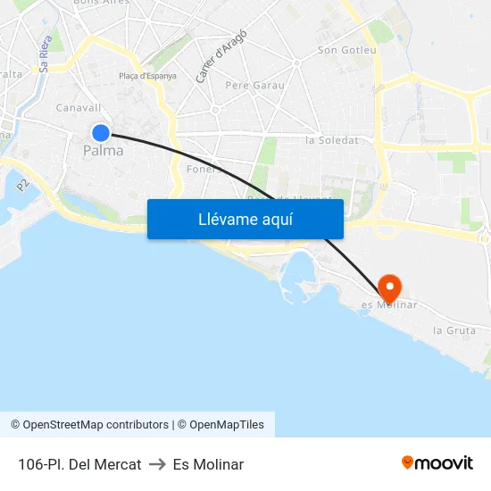 106-Pl. Del Mercat to Es Molinar map