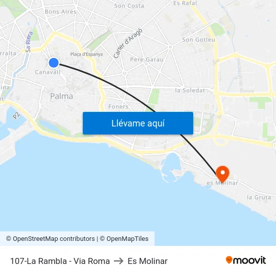 107-La Rambla - Via Roma to Es Molinar map