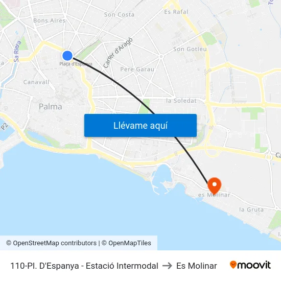 110-Pl. D'Espanya - Estació Intermodal to Es Molinar map
