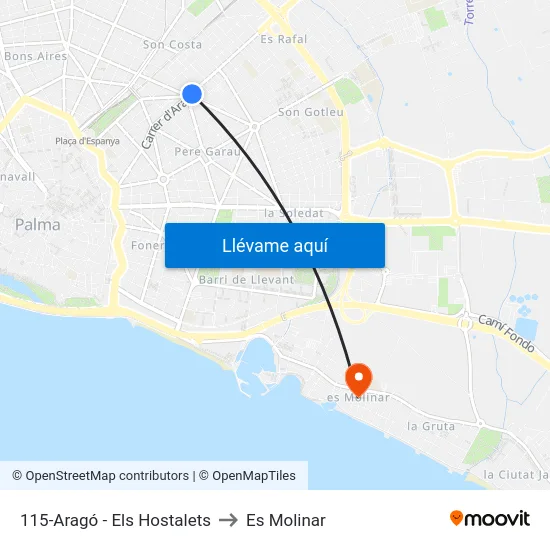 115-Aragó - Els Hostalets to Es Molinar map