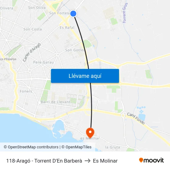 118-Aragó - Torrent D'En Barberà to Es Molinar map