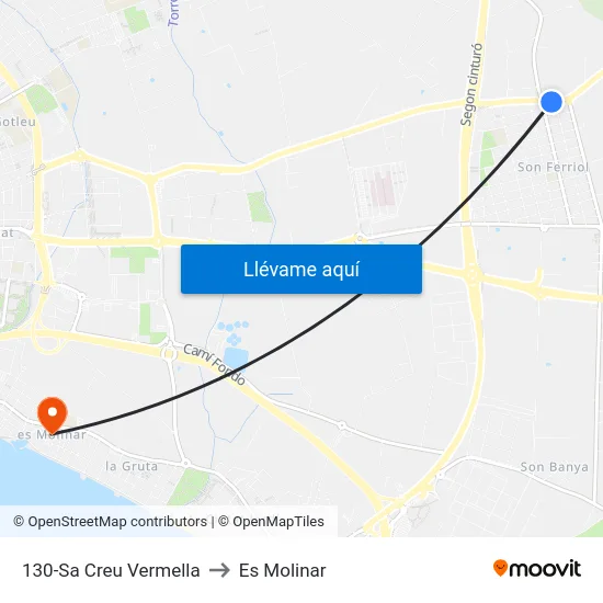 130-Sa Creu Vermella to Es Molinar map