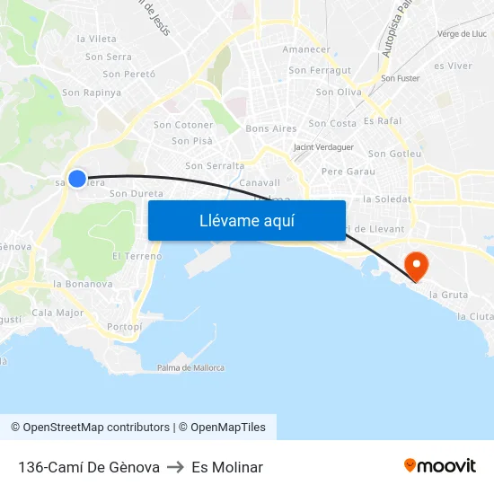 136-Camí De Gènova to Es Molinar map