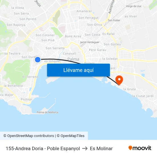 155-Andrea Doria - Poble Espanyol to Es Molinar map