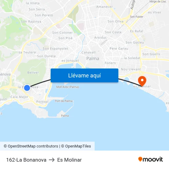 162-La Bonanova to Es Molinar map