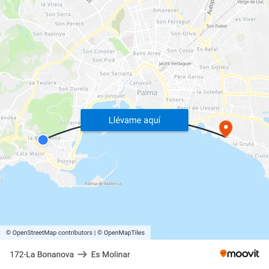 172-La Bonanova to Es Molinar map