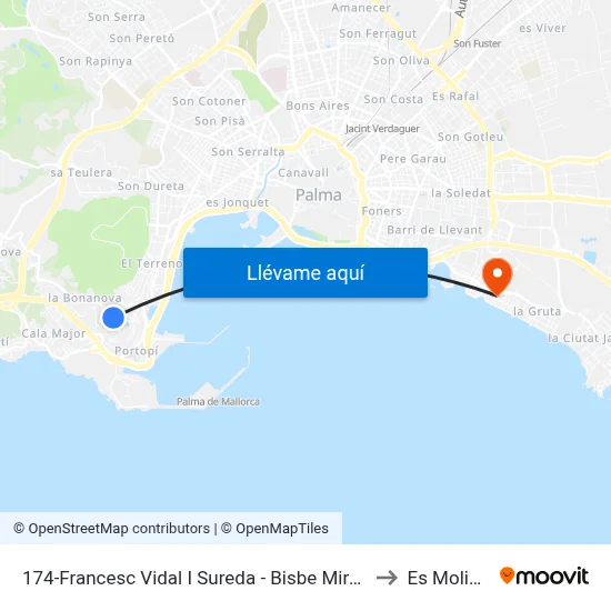 174-Francesc Vidal I Sureda - Bisbe Miralles to Es Molinar map