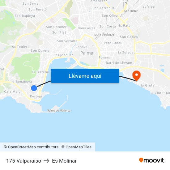 175-Valparaíso to Es Molinar map