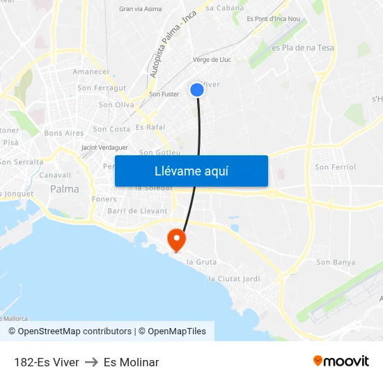 182-Es Viver to Es Molinar map