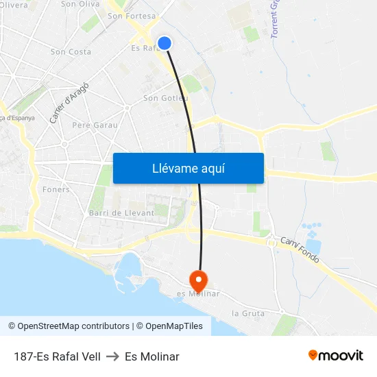187-Es Rafal Vell to Es Molinar map