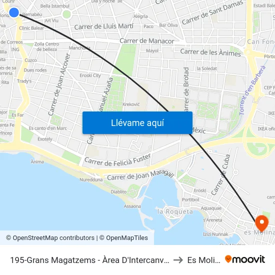 195-Grans Magatzems - Àrea D'Intercanvi Sindicat to Es Molinar map