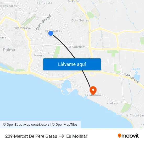 209-Mercat De Pere Garau to Es Molinar map