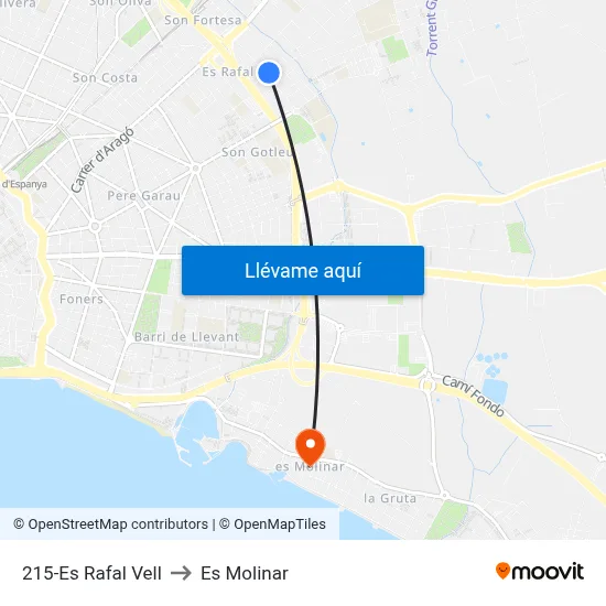 215-Es Rafal Vell to Es Molinar map