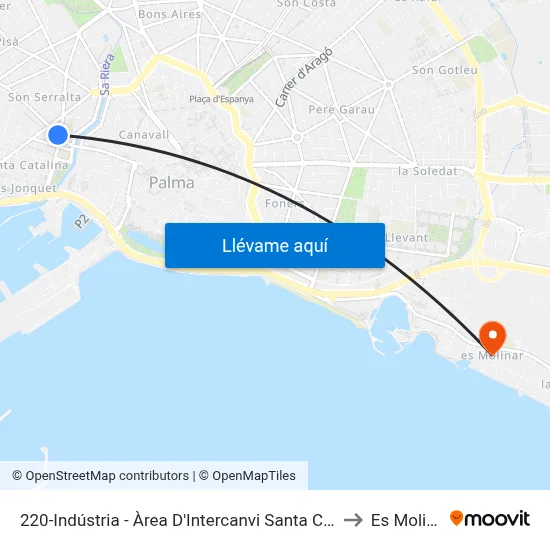220-Indústria - Àrea D'Intercanvi Santa Catalina to Es Molinar map