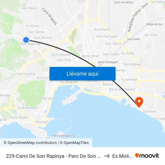 229-Camí De Son Rapinya - Parc De Son Muntaner to Es Molinar map