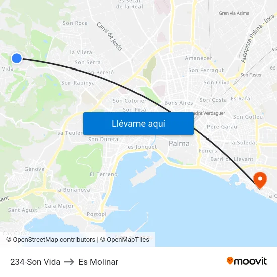 234-Son Vida to Es Molinar map