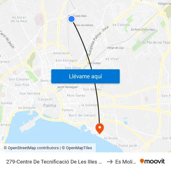279-Centre De Tecnificació De Les Illes Balears to Es Molinar map