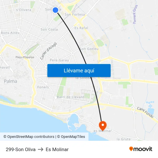 299-Son Oliva to Es Molinar map