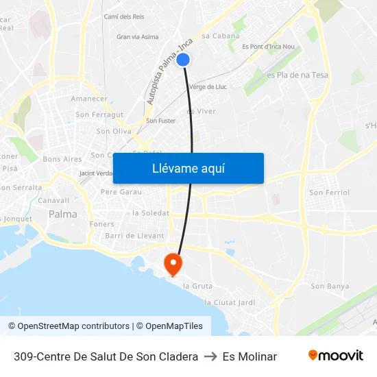 309-Centre De Salut De Son Cladera to Es Molinar map