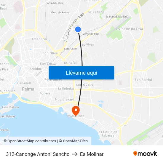 312-Canonge Antoni Sancho to Es Molinar map