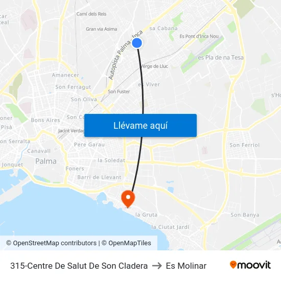 315-Centre De Salut De Son Cladera to Es Molinar map