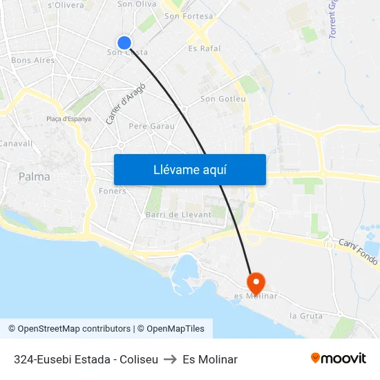 324-Eusebi Estada - Coliseu to Es Molinar map