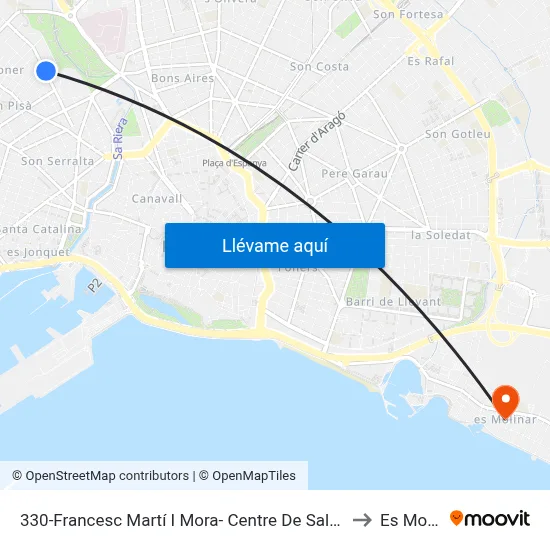 330-Francesc Martí I Mora- Centre De Salut De Son Pisa to Es Molinar map