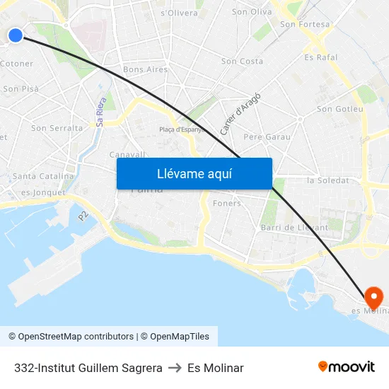 332-Institut Guillem Sagrera to Es Molinar map