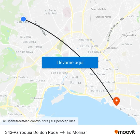 343-Parroquia De Son Roca to Es Molinar map