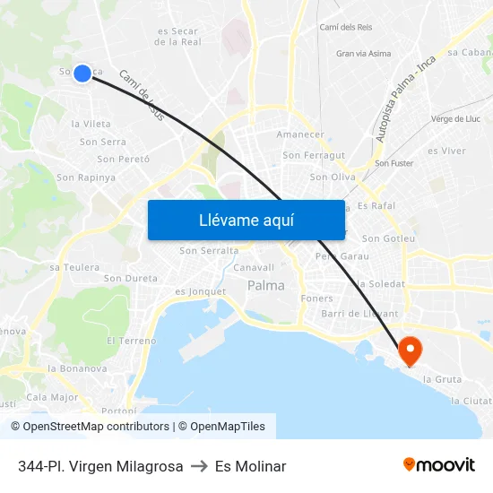 344-Pl. Virgen Milagrosa to Es Molinar map