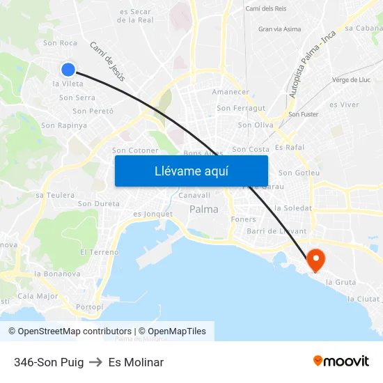 346-Son Puig to Es Molinar map