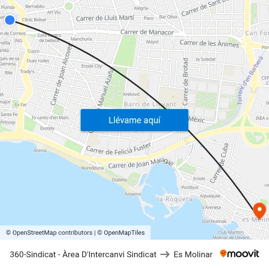 360-Sindicat - Àrea D'Intercanvi Sindicat to Es Molinar map
