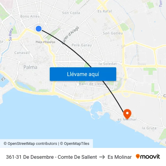 361-31 De Desembre - Comte De Sallent to Es Molinar map