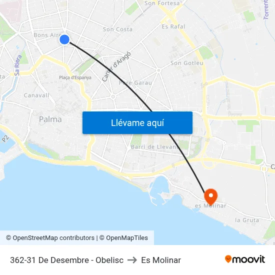 362-31 De Desembre - Obelisc to Es Molinar map