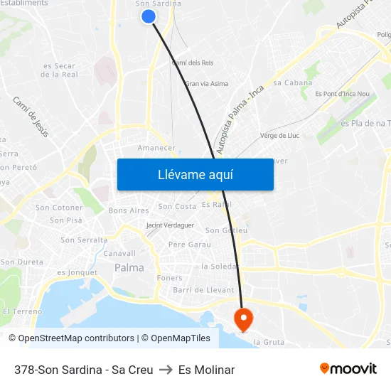 378-Son Sardina - Sa Creu to Es Molinar map