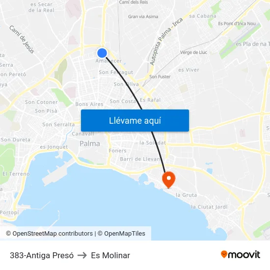 383-Antiga Presó to Es Molinar map