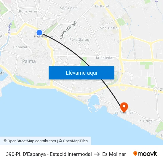 390-Pl. D'Espanya - Estació Intermodal to Es Molinar map