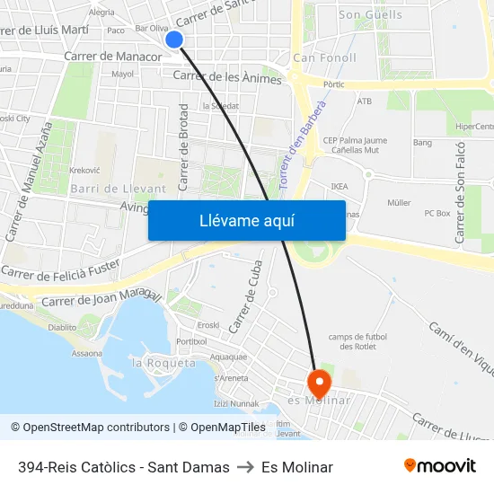 394-Reis Catòlics - Sant Damas to Es Molinar map