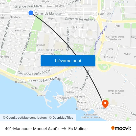 401-Manacor - Manuel Azaña to Es Molinar map