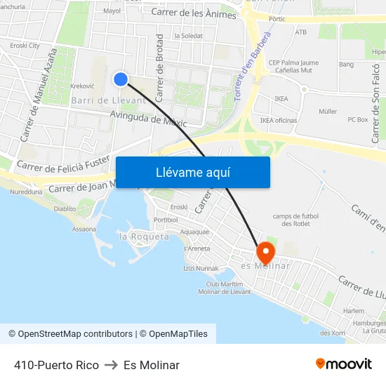 410-Puerto Rico to Es Molinar map